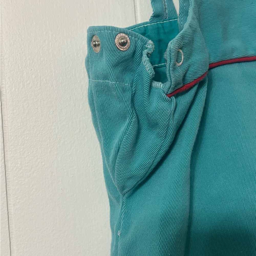 Vintage Teal Kids Overalls with Puppy Embroidery on Knees - Picture 4 of 5